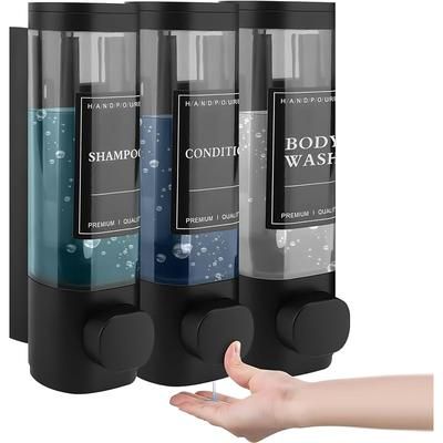 TEMU Wall Mounted Soap Dispenser, Shower Gel Dispenser, Triple Shampoo And Conditioner Dispenser No Drilling Abs For Bathroom 300ml*3