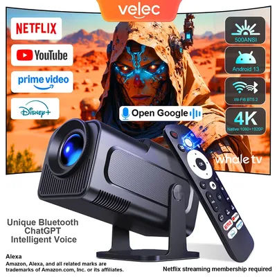 Velec Projector Android 13 HY320 NTV 4K 1080P 500ANSI BT5.2 WIFI6 Voice Remote Outdoor Smart For Home Theater Projectors