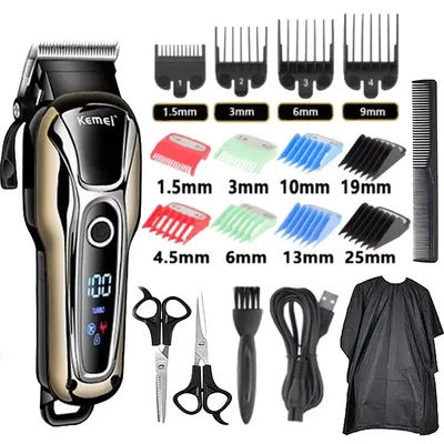 Kemei KM-1990 Hair Clipper Professional Hair Clipper Men's Hair Clipper Electric Trimmer LCD Display Hair Clipper Almighty Set