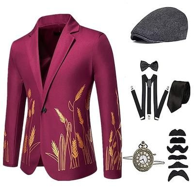 Anni 1920 Ispirato al vintage Il grande Gatsby Costume da festa Set di accessori Stampa Senza colletto Costume Per uomo Halloween Festa Sera Casual Quotidiano Adulti Cappotto