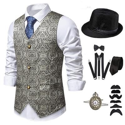 Anni 1920 Ispirato al vintage Il grande Gatsby Costume da festa Mascherata Set di accessori Senza maniche Stampa Senza colletto Costume Per uomo Halloween Festa Sera Casual Quotidiano Cravatta