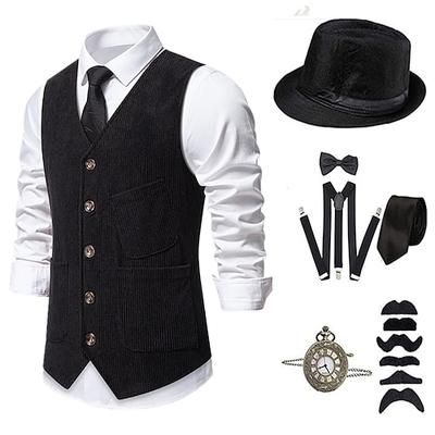 Anni 1920 Ispirato al vintage Il grande Gatsby Costume da festa Mascherata Set di accessori Senza maniche Senza colletto Costume Per uomo Halloween Festa Sera Casual Quotidiano Adulti Gilet Cappello