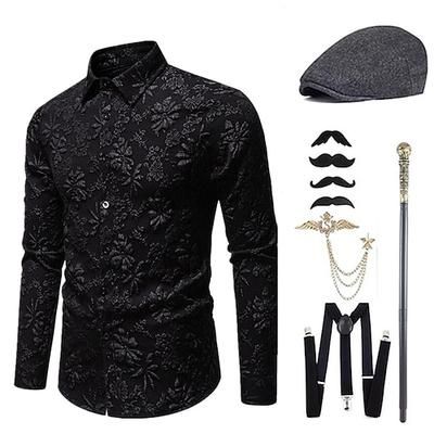 Anni 1920 Ispirato al vintage Il grande Gatsby Costume da festa Set di accessori Collo ripiegato Costume Per uomo Halloween Festa Sera Casual Quotidiano Adulti Blusa Cappello