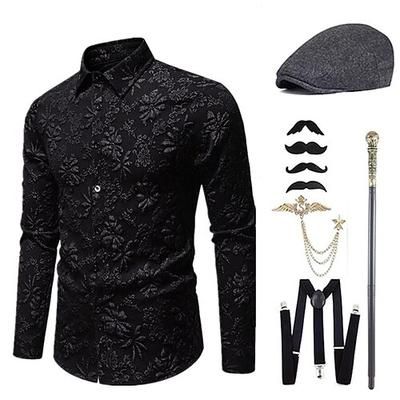 Anni 1920 Ispirato al vintage Il grande Gatsby Costume da festa Set di accessori Collo ripiegato Costume Per uomo Halloween Festa Sera Casual Quotidiano Adulti Blusa Cappello