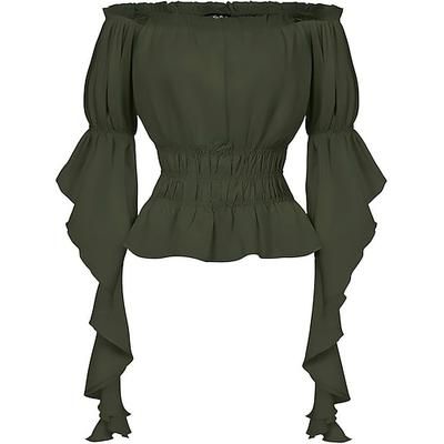 Retrò Vintage Medievale Rinascimento Blusa / Camicia Manica a Balze Vichingo Elfico Senza spalline Tinta unica Costume Per donna Celtico Costumi da pirata Fantasia Halloween Carnevale Vacanza Casual