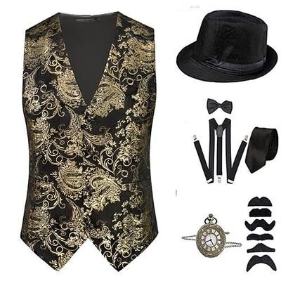 Anni 1920 Ispirato al vintage Il grande Gatsby Costume da festa Set di accessori Senza maniche Stampa Senza colletto Costume Per uomo Halloween Festa Sera Casual Quotidiano Adulti Gilet Cappello