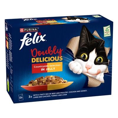 12x85g Countryside Selection in Jelly Doubly Delicious Felix As Good As It Looks Wet Cat Food