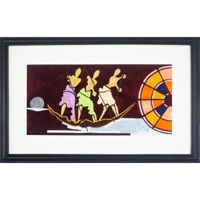 Seamen at Night,'Handmade Oceanic Cotton Wall Art from Ghana'