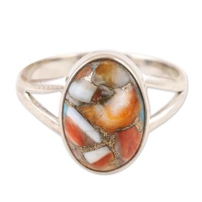 Gleaming Blush,'Composite Turquoise Sterling Silver Cocktail Ring from India'