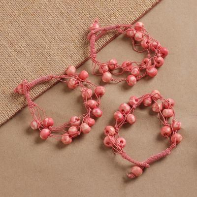 Boho Pink,'Folk Art 3-Piece Pink Beaded Bracelet Set Crafted in India'