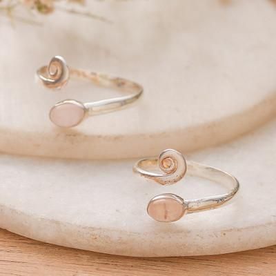 'Curly-Shaped Sterling Silver and Rose Quartz Toe Ring Pair'
