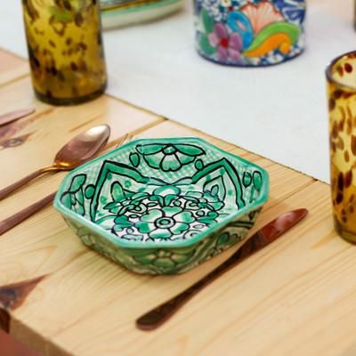 Mexican Blooms,'2 Floral Ceramic Dessert Bowls Handcrafted in Talavera Style'