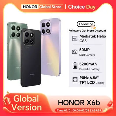 HONOR X6b Global Version 4G Smartphone Mediatek Helio G85 6.56 inches 90Hz TFT LCD Display 50MP Dual Camera 5200mAh Battery