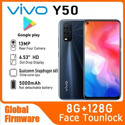 VIVO Y50 Global Firmware mobile phone Snapdragon 665 Octa Core 6.53" 5000mAh 8GB 128GB 16.0MP Cameras Used Phone