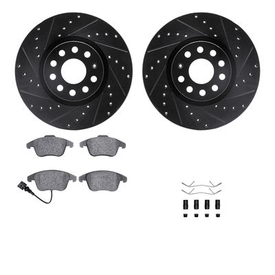 R1 Concepts Brake Disc & Pad Kit eLINE Black Rotors with Optimum OEp Pads Series, Front, 1 Year Limited Warranty WHUH1-74112