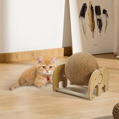 TEMU Cat Scratching Ball | Kitten Sisal Rope Ball Board Non-slip - Rabbit Scratching Ball Toy, Cat Exercise Wheel With Base, Natural Sisal For Cat Exercise