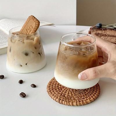 TEMU Two-piece Set 11.84oz, Japanese Cup Glass Cup For Home Use Milk Cold Drink Water High Borosilicate Glass Cup, Halloween Gift, Christmas Gift