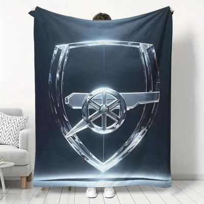 TEMU [1pc Football Emblem Flannel Throw Blanket] Emblem Flannel Throw Blanket, Soft Plush Knitted Polyester, Digital, With Cozy , For Men And Women, Football Fan Gift, Bed, Chair, Sofa, Car, Nap