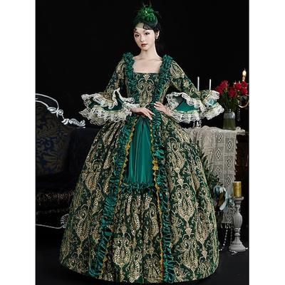 Vintage Rococò Rinascimento Maxi Vestito Normale A sbuffo Principessa regina Elisabetta Pieghettato Con Volant Principessa Collo quadrato Costume Per donna Halloween Carnevale Mascherata Feste