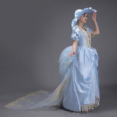Vintage Rococò Rinascimento Maxi Vestito Normale A sbuffo Principessa regina Elisabetta Pieghettato Con Volant Principessa Collo quadrato Costume Per donna Halloween Carnevale Mascherata Feste