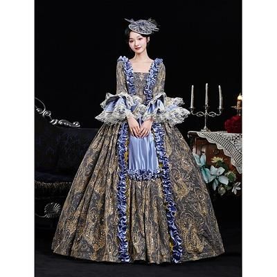 Vintage Rococò Rinascimento Maxi Vestito Normale A sbuffo Principessa regina Elisabetta Pieghettato Con Volant Principessa Collo quadrato Costume Per donna Halloween Carnevale Mascherata Feste