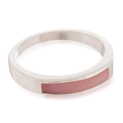 Pink Dual Enchantment,'Modern Polished Silver Band Ring with Inlaid Rose Quartz Gem'