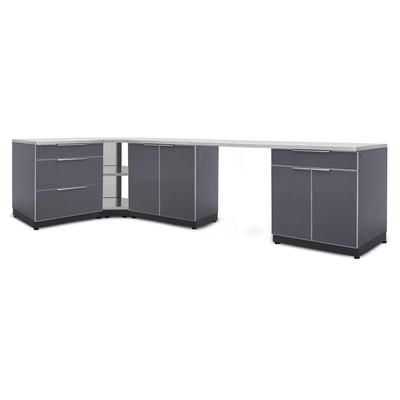 Newage Products Outdoor Kitchen Cabinets Slate Gray Aluminum 6-Piece Set With 90° Corner Shelf, Countertop Only