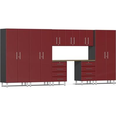 Ulti-MATE Garage Cabinets 9-Piece Cabinet Kit with Bamboo Worktop, Red