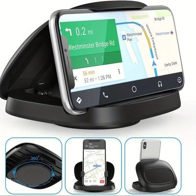 TEMU Car Mobile Phone Holder, Vertical And Horizontal Car Mobile Phone Holder, With 360° Rotating Dashboard Base, Compatible With Iphone Android Smartphones, Gps Devices