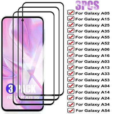3PCS Tempered Glass for Samsung Galaxy A35 A55 A34 A54 A14 A15 A24 A04S A05S A16 A06 A13 A33 A03S A52S A53 5G Screen Protector