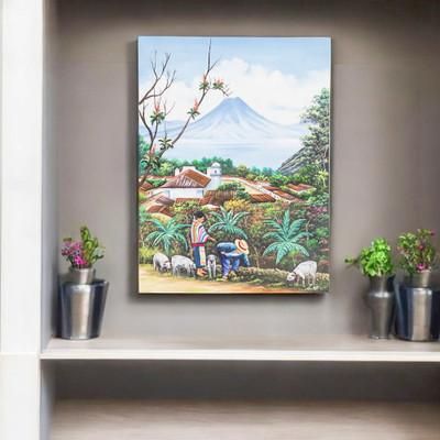 Lake Atitlan from San Jorge,'Guatemalan Couple with Sheep Near Lake Atitlan Oil Painting'