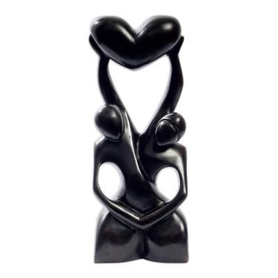 Lover's Heart,'Romantic Ebony Wood Sculpture'