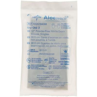 Medline AloeTouch 12" Powder-Free Nitrile Exam Gloves, Sterile Pairs, Size XL, 50/BX (MDS194088Z)