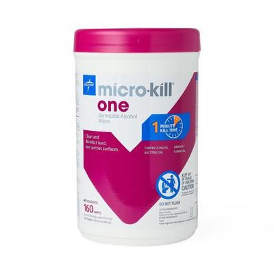 Medline Micro-Kill One Germicidal Alcohol Wipes, Reclosable Canister, 160-Count, 6" x 6.7", 12/CS (MSC351300)