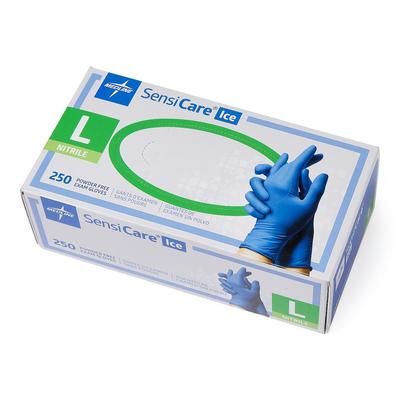 Medline SensiCare Ice Powder-Free Nitrile Exam Gloves, Size L, 250/BX (MDS2503H)