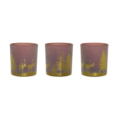 Votive Holder (Set of 3) PVC Box 3"H Glass by Melrose in Red/gold