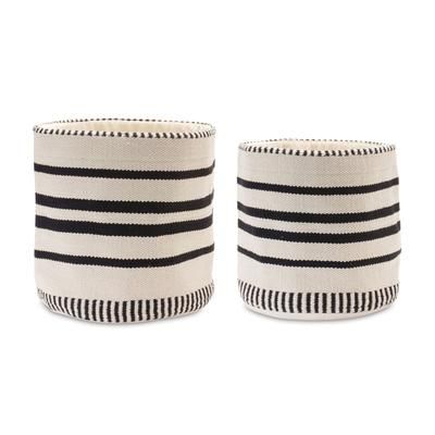 Basket (Set of 2) 14"D x 13"H, 16"D x 15.5"H Cotton by Melrose in White/black