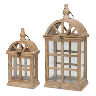 Lantern (Set of 2) 7.5"L x 14.75"H, 10.25"L x 21.5"H Wood/Glass by Melrose in Brown/white/silver