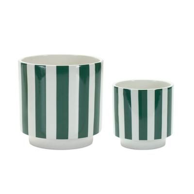 Green and White Striped Planter (Set of 2) by Melrose in Green/white