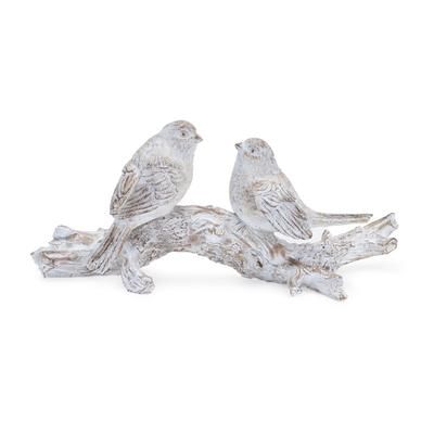 White Washed Birds on Branch Figurine 9.5"L by Melrose in White/brown