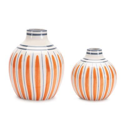 Multi-Striped Stone Vase (Set of 2) by Melrose in Orange/blue