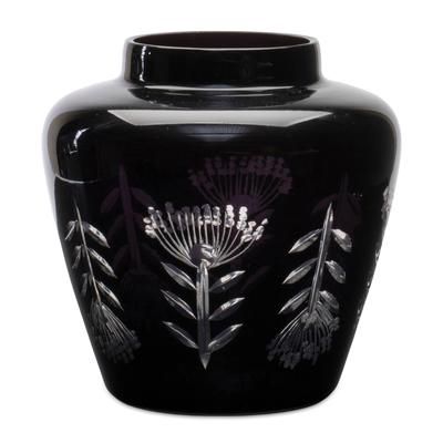 Etched Soda Lime Glass Urn Vase 6.5"D by Melrose in Black