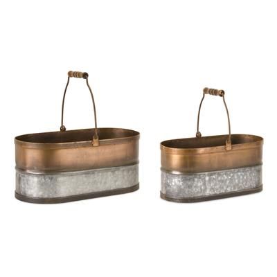 Mixed Zinnia Floral Bouquet (Set of 2) by Melrose in Silver Bronze