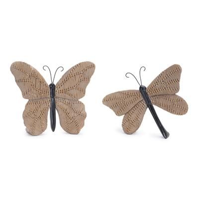 Wicker Design Butterfly and Dragonfly Shelf Sitter (Set of 4) by Melrose in Brown/black