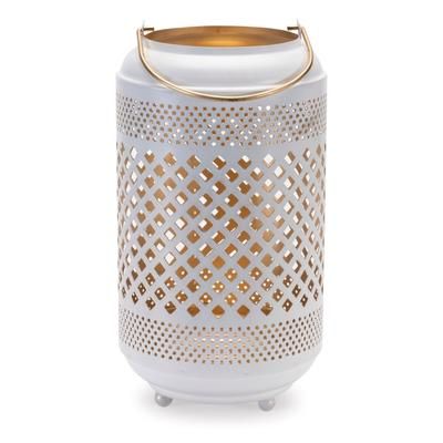 Lattice Punched Metal Lantern with Gold Accent 13.75"H by Melrose in White/gold