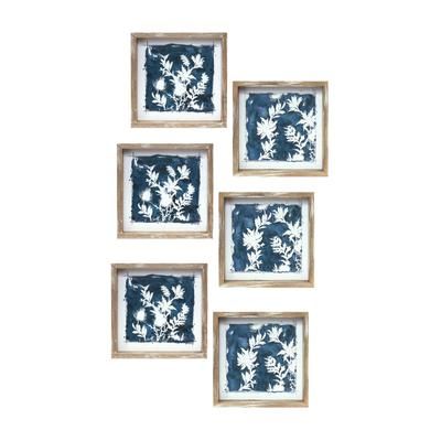 Wood Framed Floral Outline Print (Set of 6) by Melrose in White/blue/brown