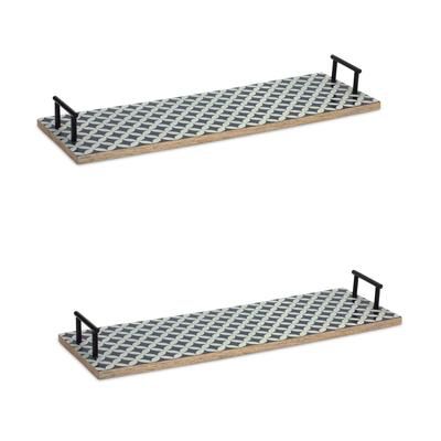 Tray (Set of 2) 24"L x 8.25"W x 2.75"H Mango Wood/Iron by Melrose in Blue/white