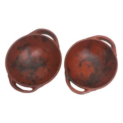 Brown Feast,'Pair of Brown Ceramic Serving Bowls Crafted in Indonesia'