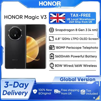 Honor Magic V3 Global Version 5G Foldable LTPO AMOLED 120Hz Display 7.92" 50MP Cameras Snapdragon 8 Gen 3 5150mAh 66W 12GB+512GB