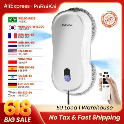 PuRuiKai Window Cleaning Robot Automatic with Auto Dual Spray 5600Pa Suction Remote Control Edge Detection for Home